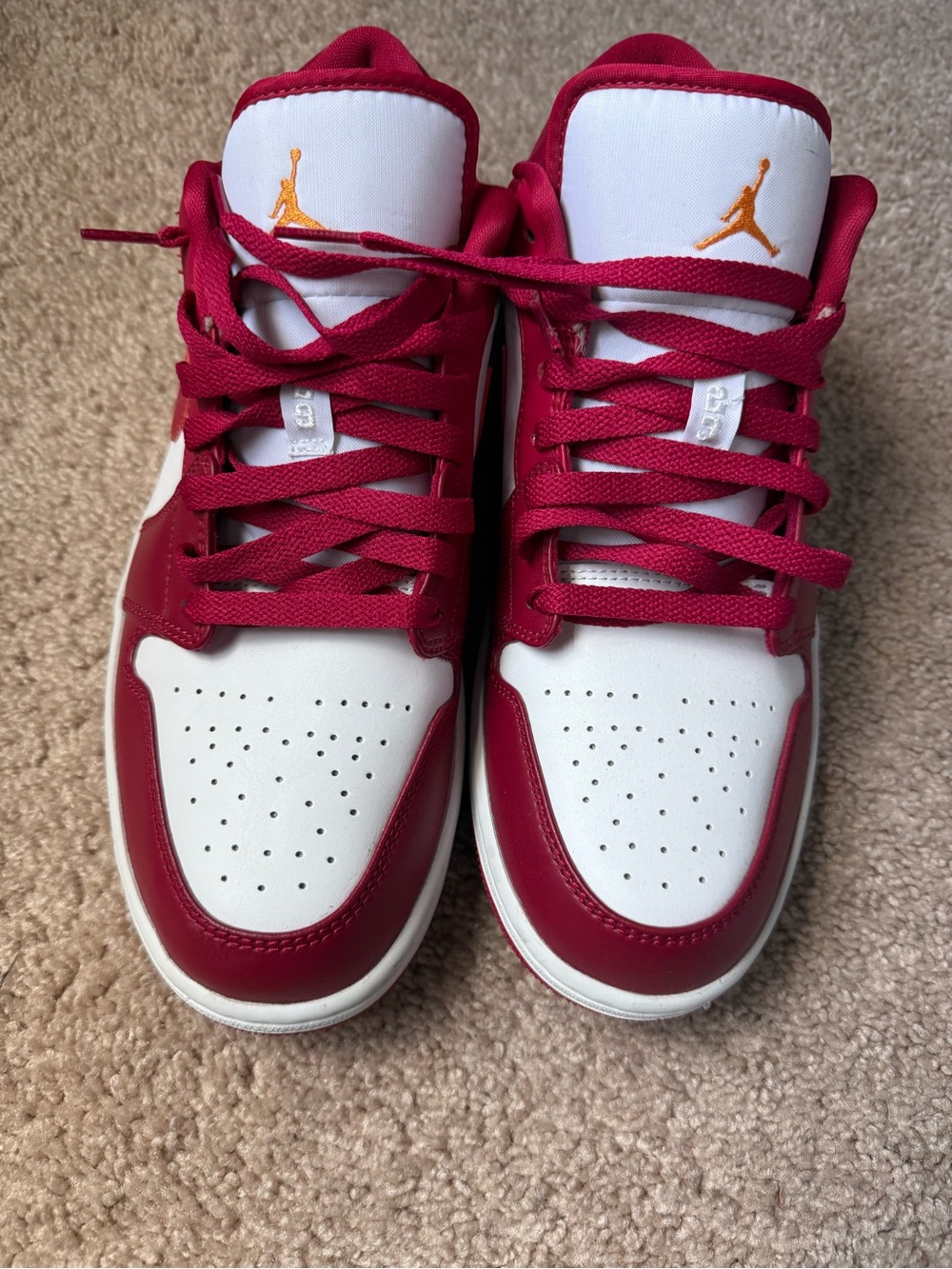 Jordan Mens White and Red Low Sneakers with Gold Jumpman